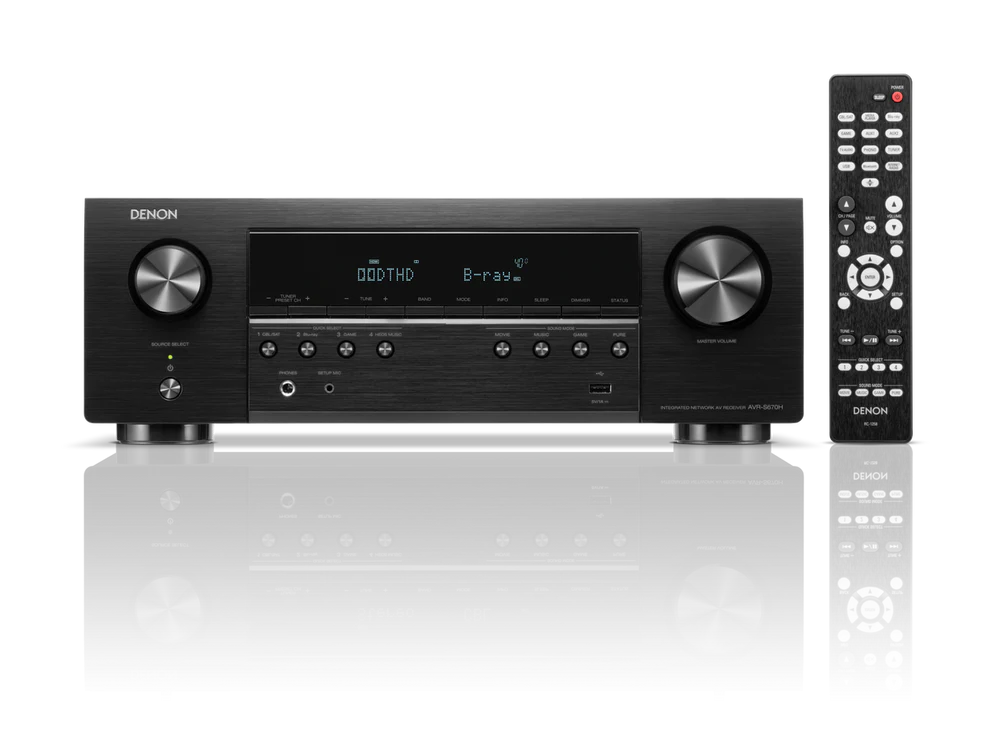 Polk Audio Monitor XT60 Floorstanding Speakers - Pair (Black) + Denon AVR-S670H AV Receiver (Black)