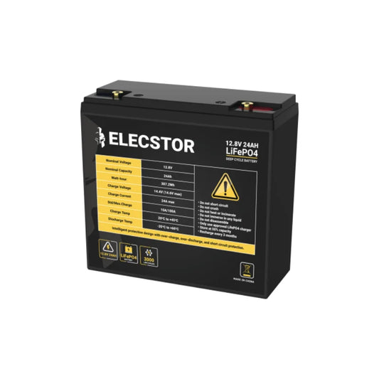 ELECSTOR 12.8V 24AH LIFEPO4 BATTERY 3000 CYCLES - Each