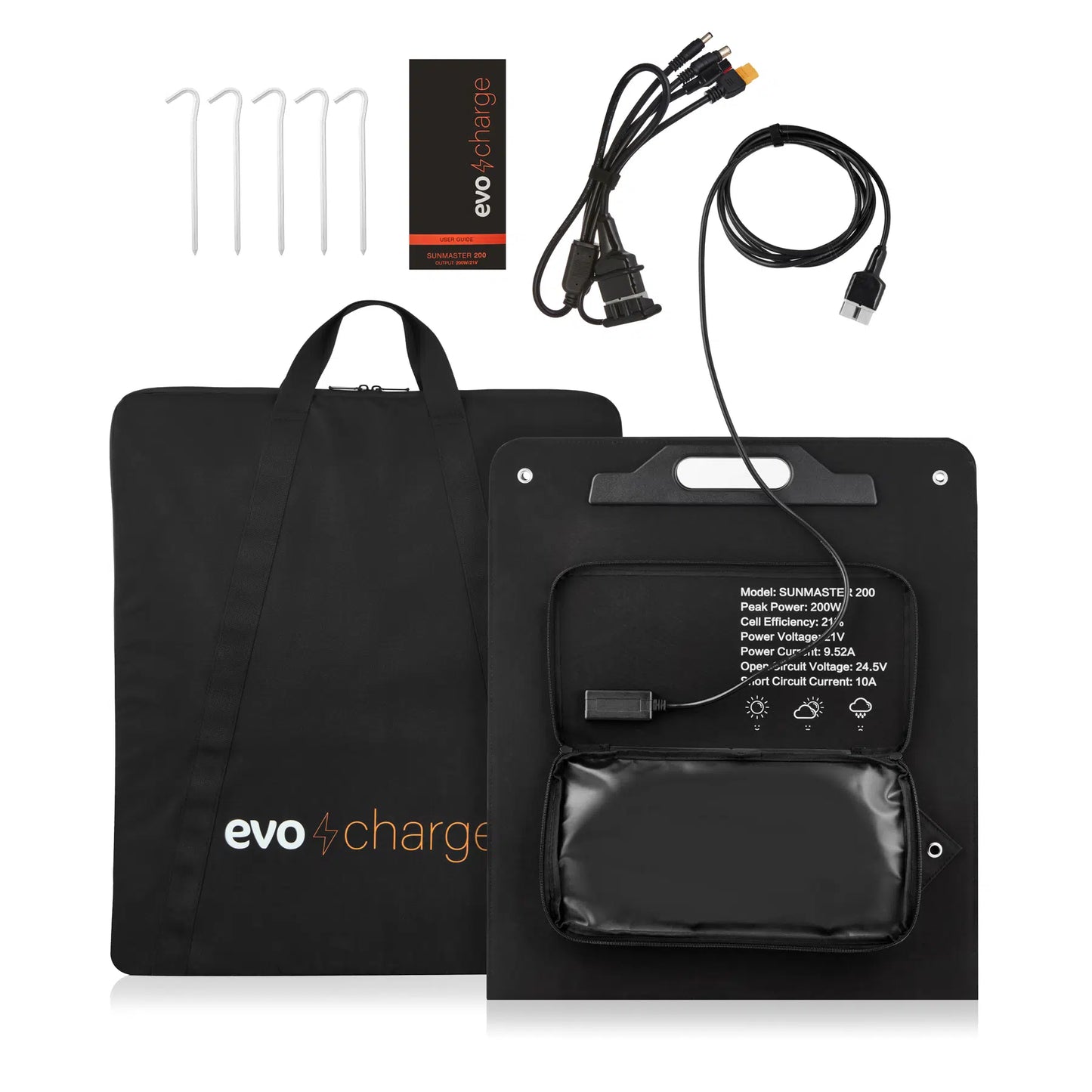 EvoCharge SUNMASTER 200 Portable Solar Panel - Each - Black