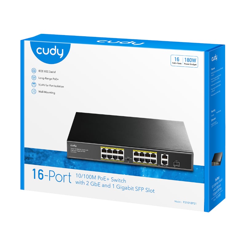 cudy 16-Port Unmanaged PoE+ Switch – Rack Mount