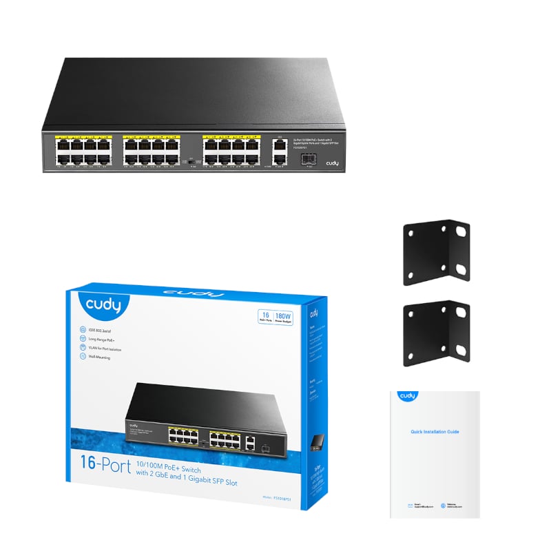 cudy 16-Port Unmanaged PoE+ Switch – Rack Mount