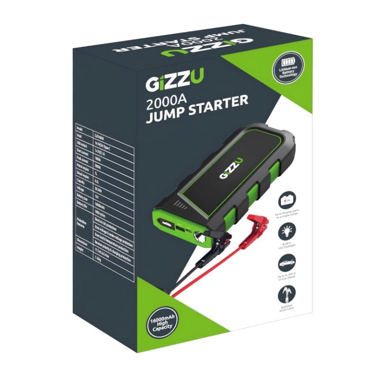 Gizzu 2000A Jump Starter 16000mAh – Black