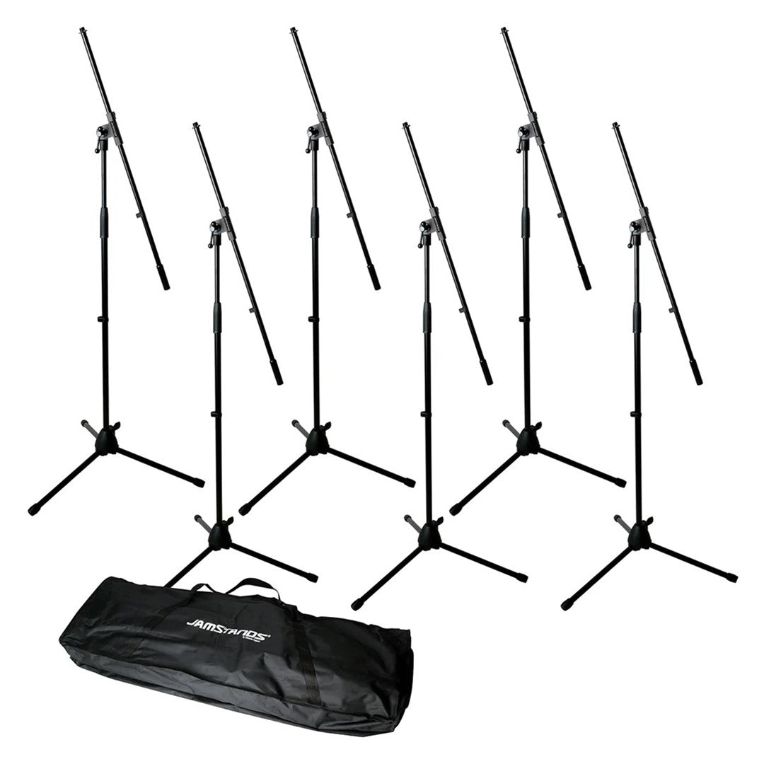 Power Works JS-MCFB6PK 6 Microphone Tripod Stands with Carry Bag - Black