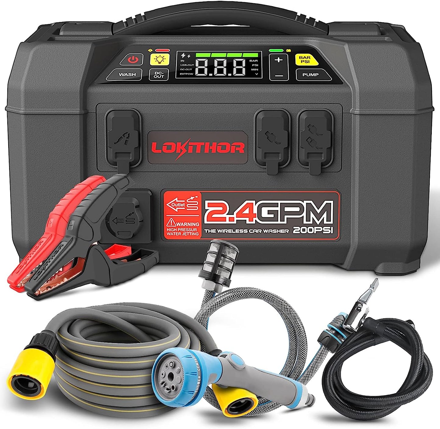 LOKITHOR 5 in 1 Jump Starter, Air Compressor and Pressure Washer