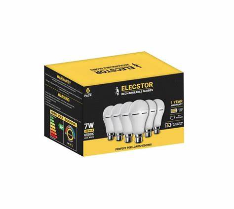 ELECSTOR B22 7W RECHARGEABLE GLOBES - COOL WHITE - 6 Pack