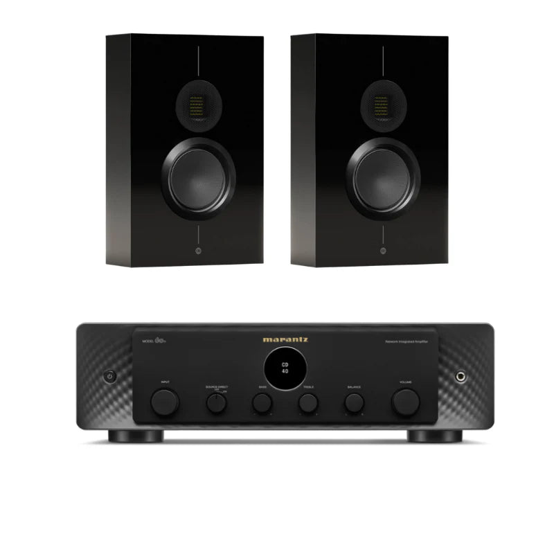 Monitor Audio Gold On-Wall 6G Speaker - Pair - (Gloss Black) + Marantz Model60N Network Integrated Amplifier (Black)