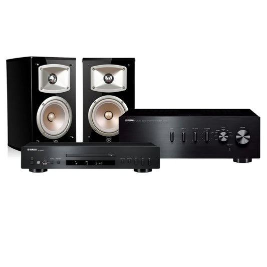 Yamaha CD-S303 CD Player + Yamaha A-S301 Integrated Amplifier (Black) + Yamaha NS-333 Bookshelf Speaker - Piano Black