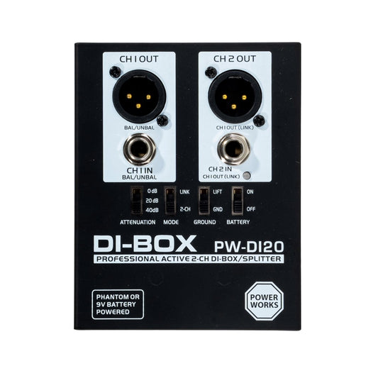 Power Works PW-DI-20 Active 2-Channel DI-Box - Each - Black