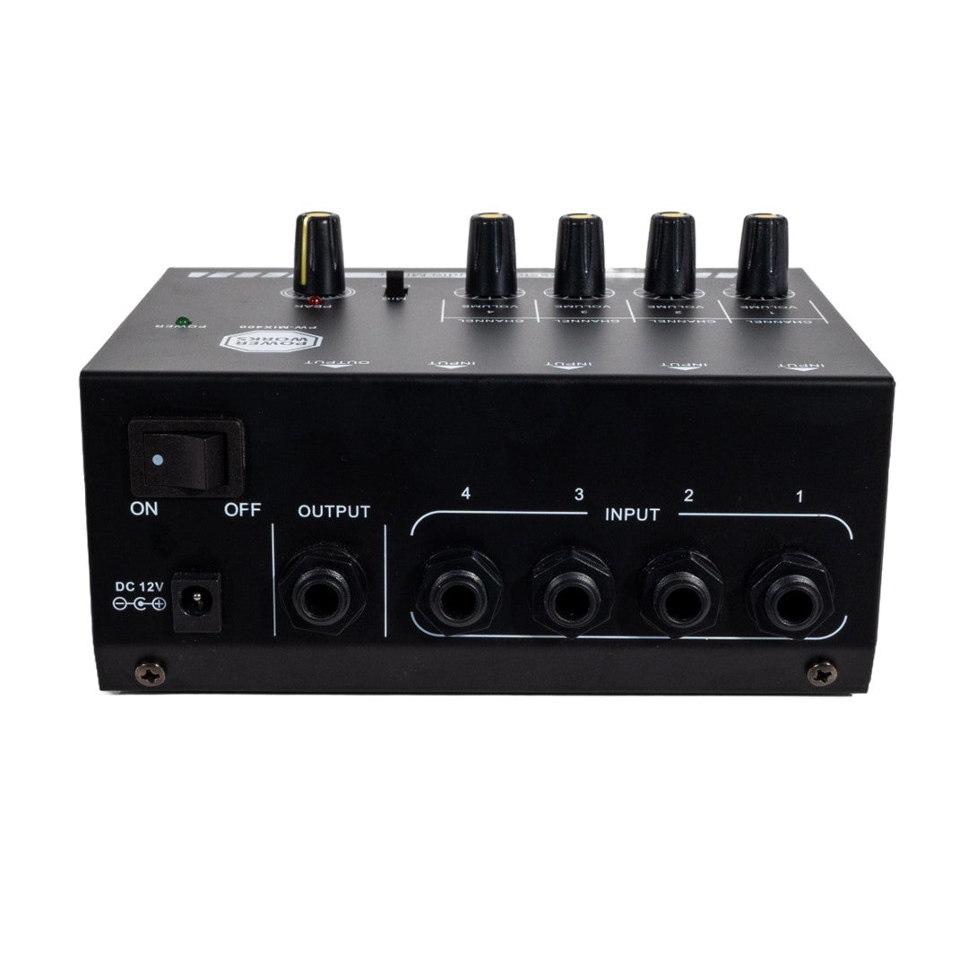 Power Works PW-MIX400 4-Channel Mini Audio Mixer - Each - Black