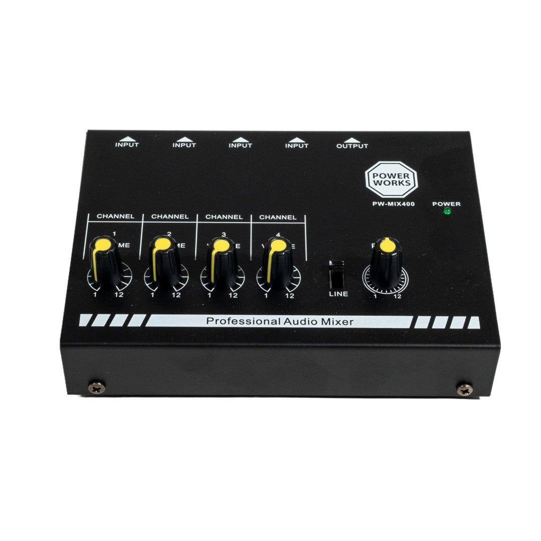 Power Works PW-MIX400 4-Channel Mini Audio Mixer - Each - Black