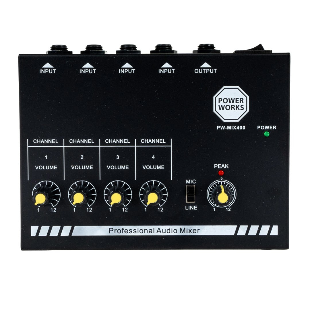 Power Works PW-MIX400 4-Channel Mini Audio Mixer - Each - Black