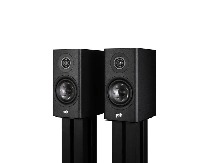 Polk Reserve R100 Bookshelf Speakers - Pair (Black) + WiiM Amp Pro Multiroom Streaming Amplifier (Silver)