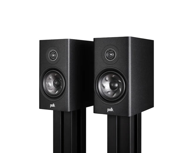 Polk Reserve R200 Bookshelf Speakers - Pair (Black) + WiiM Amp Ultra Streaming Amplifier (Grey)