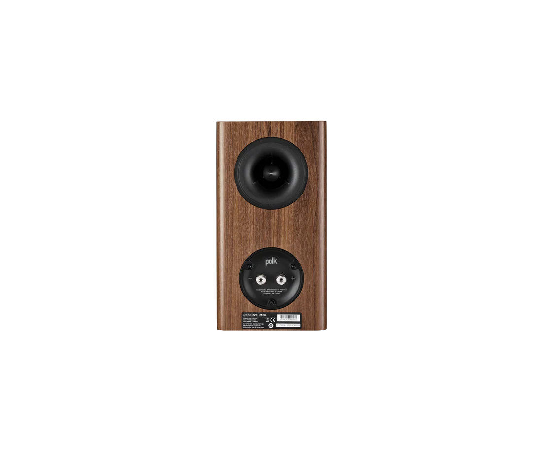 Polk Reserve R100 Bookshelf Speakers - Pair (Walnut) + WiiM Amp Pro Multiroom Streaming Amplifier (Silver)