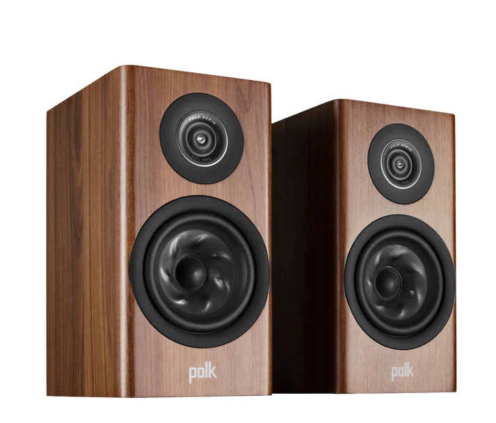 Polk Reserve R100 Bookshelf Speakers - Pair (Walnut) + WiiM Amp Pro Multiroom Streaming Amplifier (Silver)
