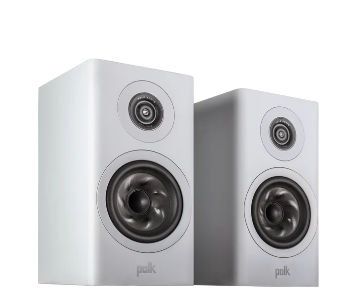 Polk Reserve R100 Bookshelf Speakers - Pair (White) + WiiM Amp Pro Multiroom Streaming Amplifier (Silver)