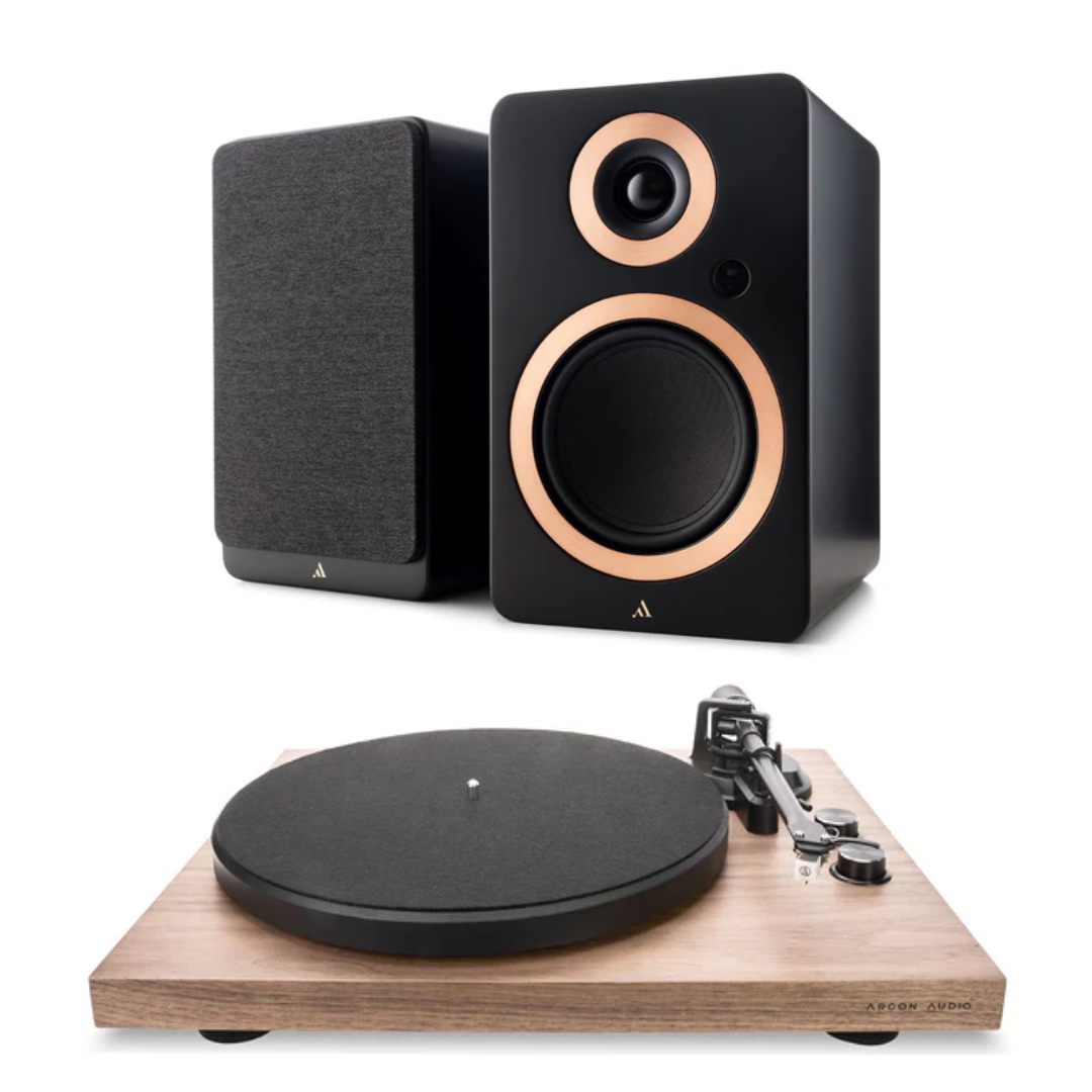 Argon Audio TT MK2 Turntable + Argon Audio Forte A5 MK2 Bluetooth Active Speakers - Pair (Black)