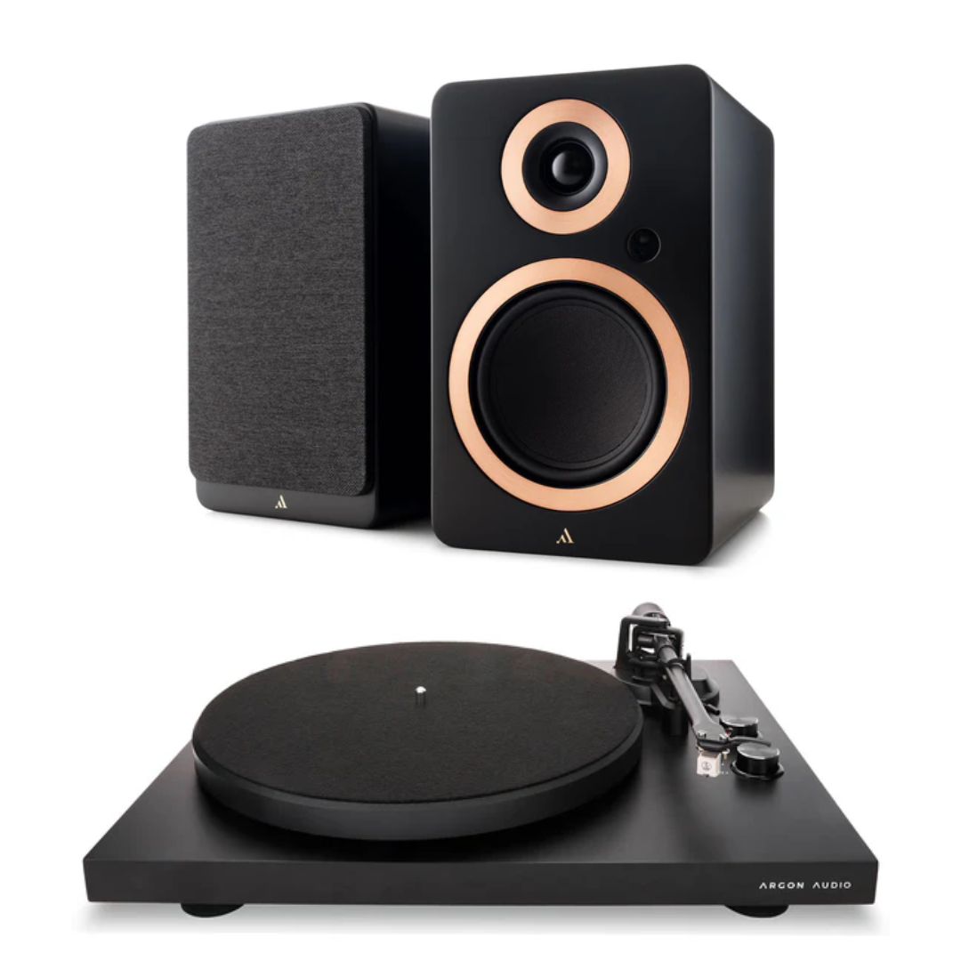 Argon Audio TT MK2 Turntable + Argon Audio Forte A5 MK2 Bluetooth Active Speakers - Pair (Black)