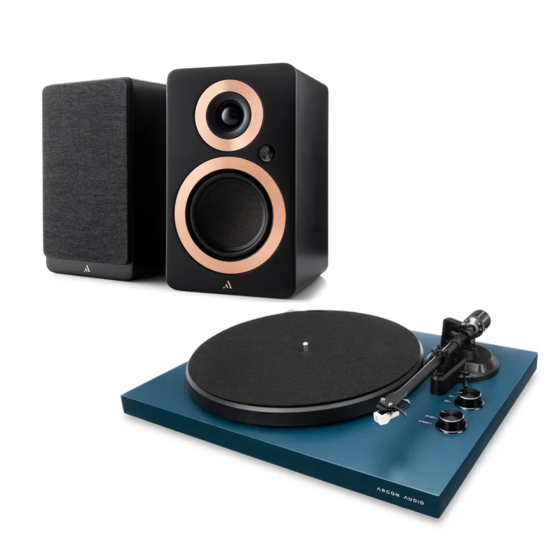 Argon Audio Forte A4 MK2 Bluetooth Active Speakers - Pair (Black) + Argon Audio TT MK2 Turntable - Black