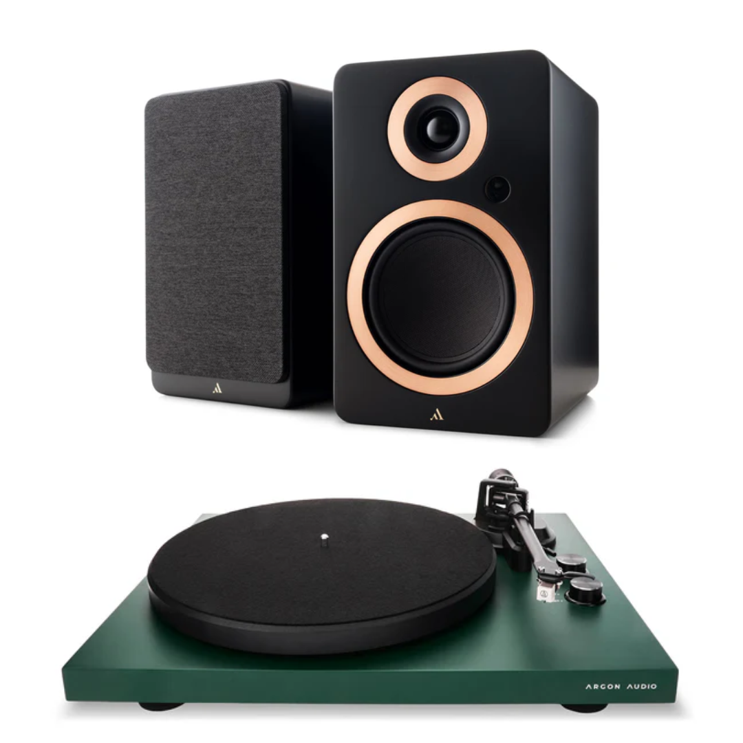 Argon Audio TT MK2 Turntable + Argon Audio Forte A5 MK2 Bluetooth Active Speakers - Pair (Black)