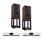 Audiolab 7000CDT CD Transport (Silver) + Audiolab 7000A Integrated Amplifier (Silver) + Wharfedale Linton 3-way standmount speaker with stands - Pair