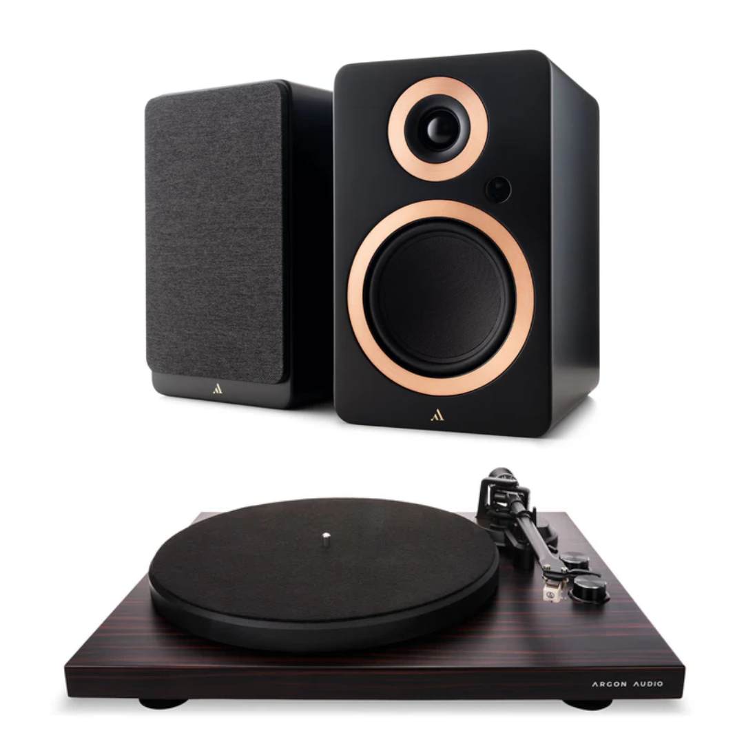 Argon Audio TT MK2 Turntable + Argon Audio Forte A5 MK2 Bluetooth Active Speakers - Pair (Black)