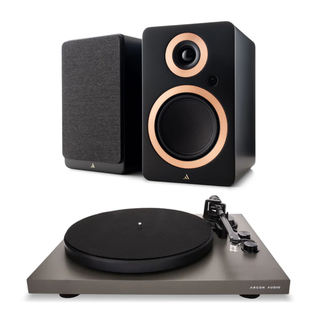 Argon Audio TT MK2 Turntable + Argon Audio Forte A5 MK2 Bluetooth Active Speakers - Pair (Black)