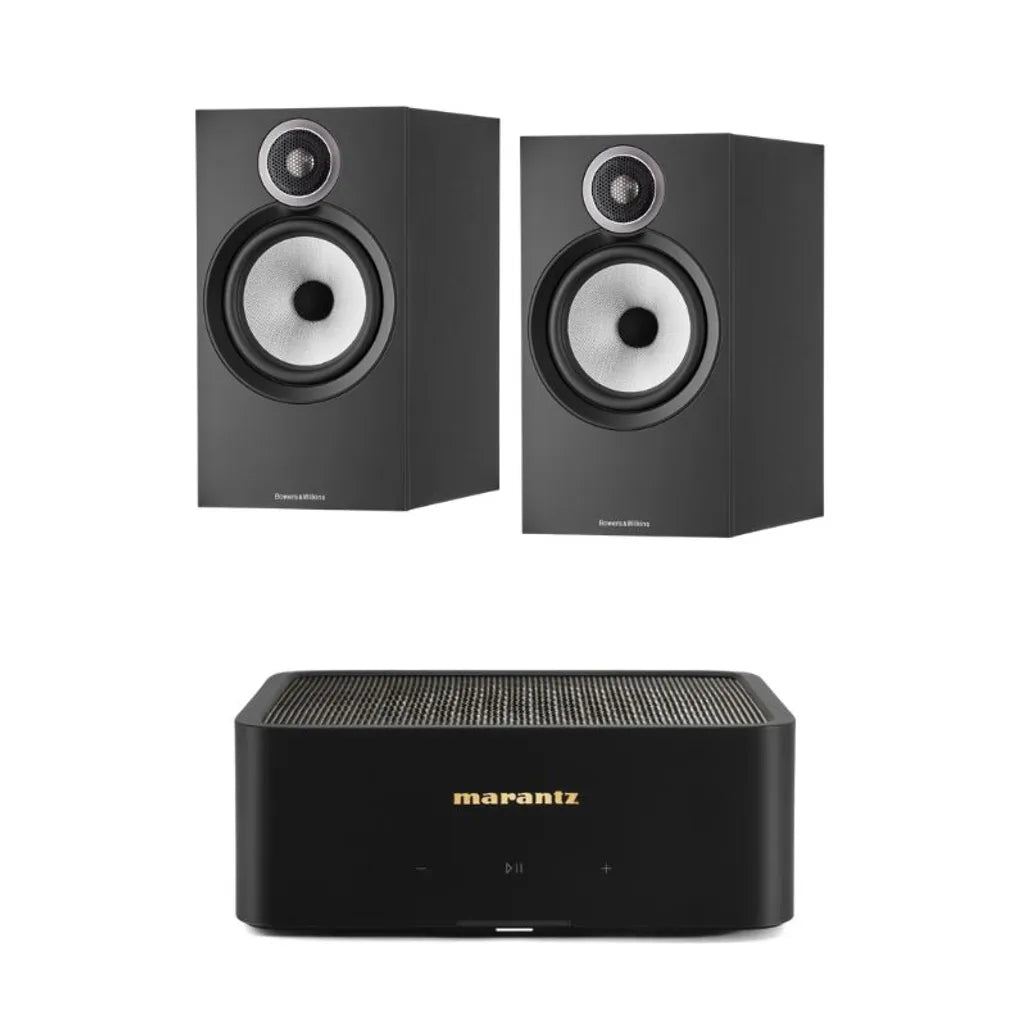 Bowers & Wilkins 606 S3 Bookshelf Speaker - Pair (Black) + Marantz Model M1 Network Amplifier - Each (Black)