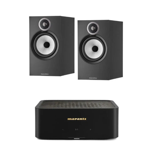 Bowers & Wilkins 606 S3 Bookshelf Speaker - Pair (Black) + Marantz Model M1 Network Amplifier - Each (Black)