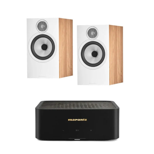 Bowers & Wilkins 606 S3 Bookshelf Speaker - Pair (Oak) + Marantz Model M1 Network Amplifier - Each (Black)
