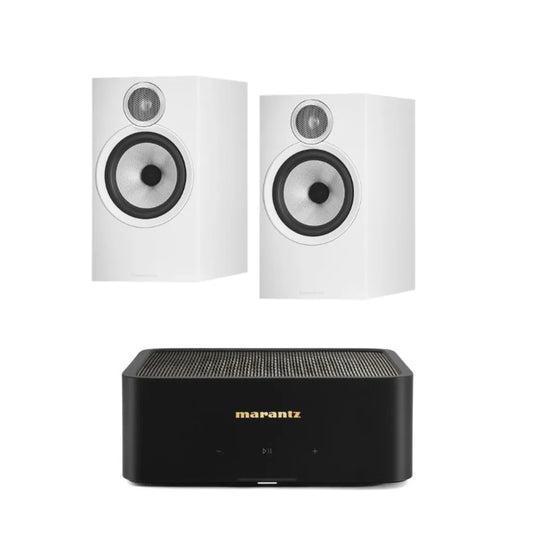 Bowers & Wilkins 606 S3 Bookshelf Speaker - Pair (White) + Marantz Model M1 Network Amplifier - Each (Black) (Copy) (Copy)