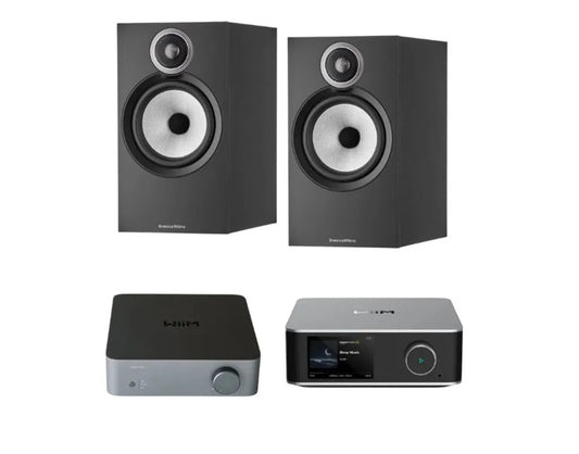 Bowers & Wilkins 606 S3 Bookshelf Speaker - Pair (Black) + Wiim Ultra Streamer (Grey) + WIIM Vibelink Amp (Grey)
