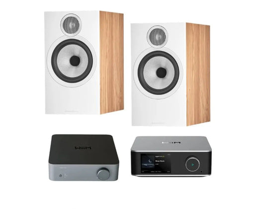 Bowers & Wilkins 606 S3 Bookshelf Speaker - Pair (Walnut) + Wiim Ultra Streamer (Grey) + WIIM Vibelink Amp (Grey) (Copy)