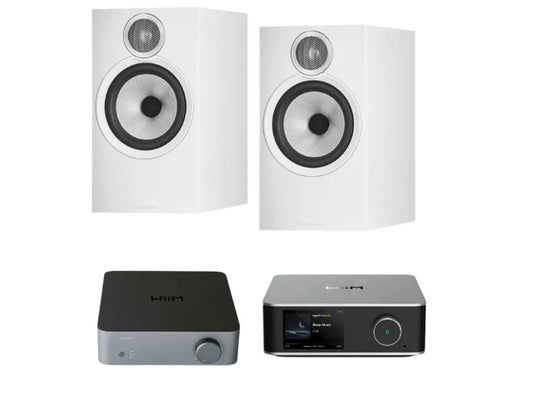 Bowers & Wilkins 606 S3 Bookshelf Speaker - Pair (White) + Wiim Ultra Streamer (Grey) + WIIM Vibelink Amp (Grey) (Copy)