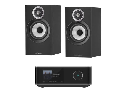 Bower & Wilkins 607 S3 Bookshelf Speakers - Pair (Black) + WiiM Amp Ultra Streaming Amplifier (Grey)