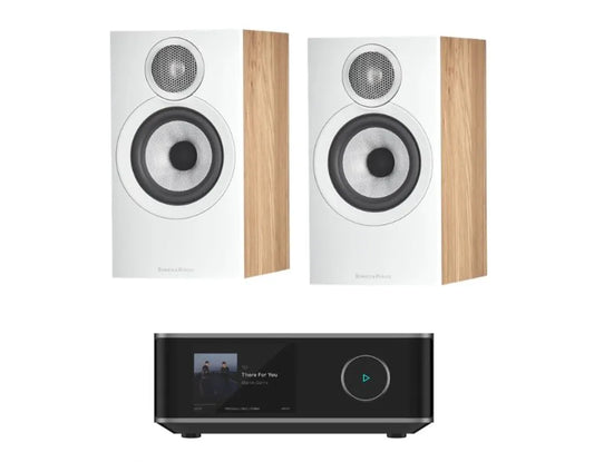 Bower & Wilkins 607 S3 Bookshelf Speakers - Pair (Oak) + WiiM Amp Ultra Streaming Amplifier (Grey)