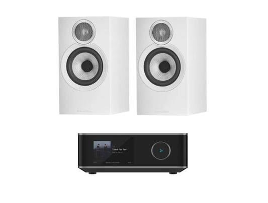 Bower & Wilkins 607 S3 Bookshelf Speakers - Pair (White) + WiiM Amp Ultra Streaming Amplifier (Grey)