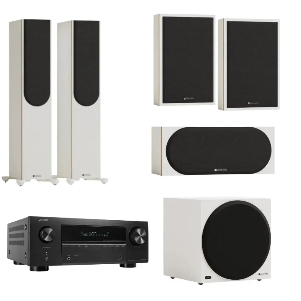 Monitor Audio Bronze 300 7G 5.1 Home Theatre System (White) + Denon AVC-X3800H AV Receiver (Black) (Copy)
