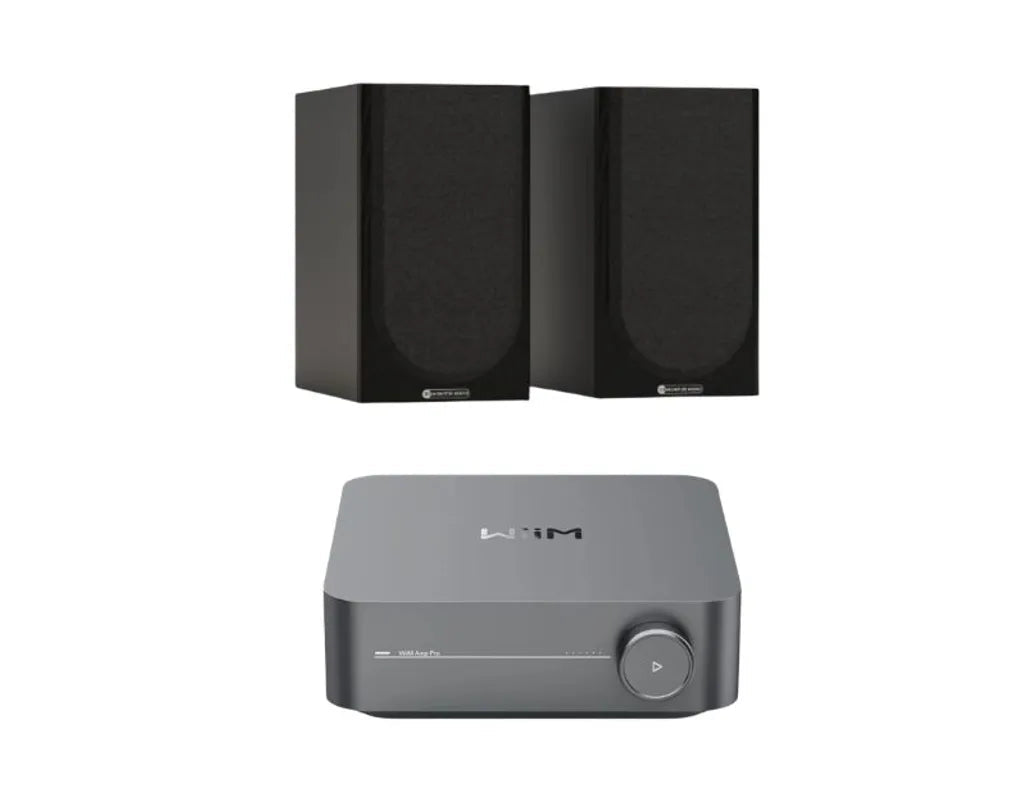Monitor Audio Bronze 50 7G Bookshelf Speaker - Pair (Black) + WiiM Amp Pro Multiroom Streaming Amplifier (Silver)