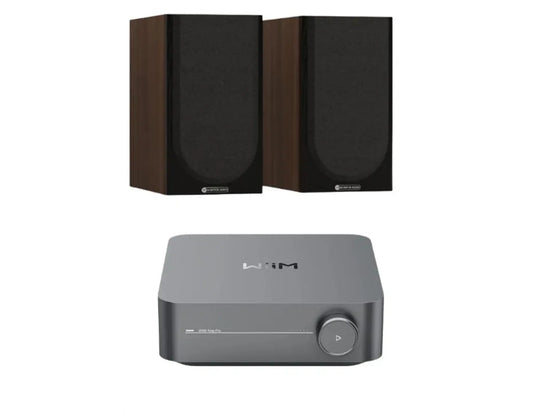 Monitor Audio Bronze 50 7G Bookshelf Speaker - Pair (Walnut) + WiiM Amp Pro Multiroom Streaming Amplifier (Silver)