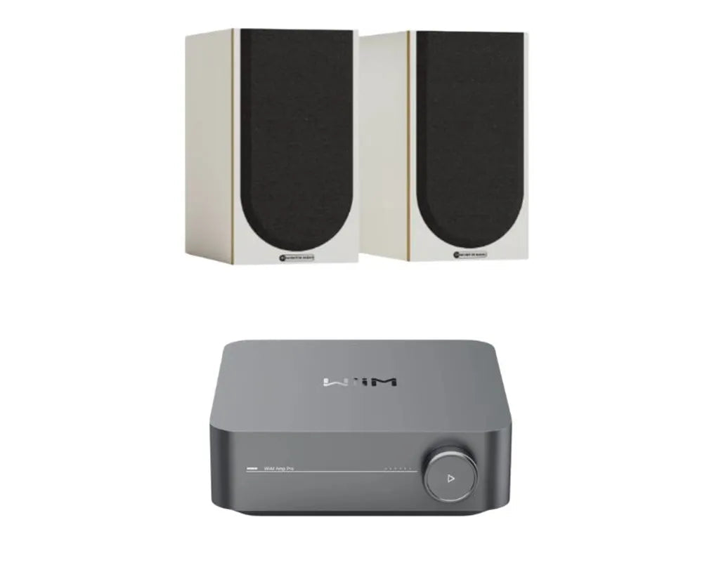 Monitor Audio Bronze 50 7G Bookshelf Speaker - Pair (White) + WiiM Amp Pro Multiroom Streaming Amplifier (Silver)