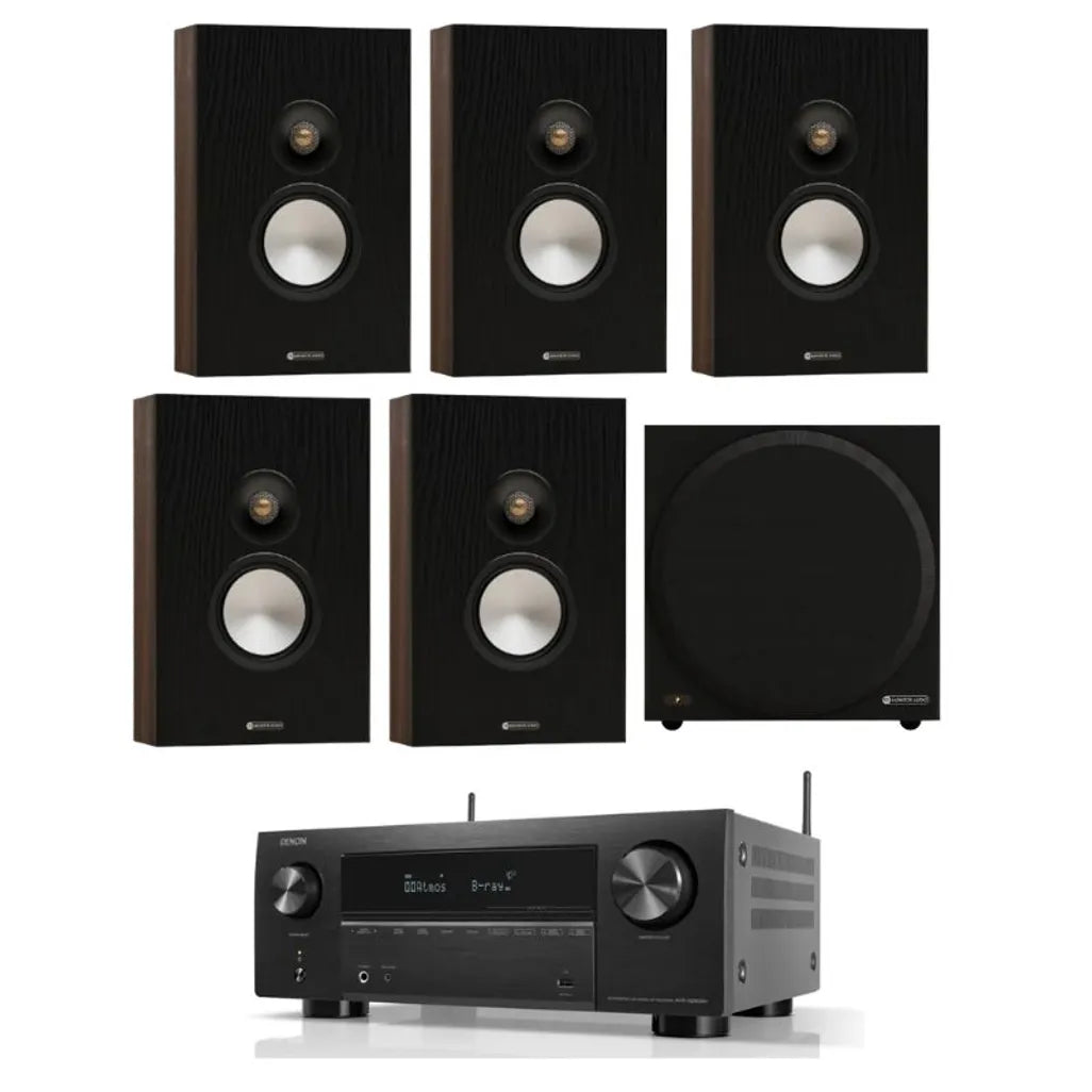 Monitor Audio Bronze 7G On-Wall Home Theatre System (Walnut) + Denon AVR-X2800H AV Receiver (Black)