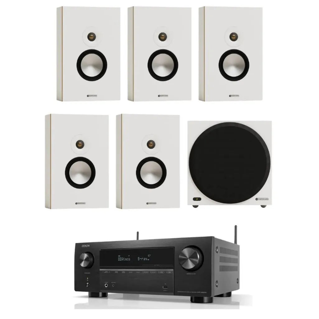 Monitor Audio Bronze 7G On-Wall Home Theatre System (White) + Denon AVR-X2800H AV Receiver (Black)