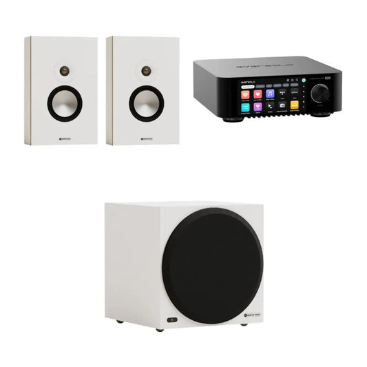 Monitor Audio Bronze 7G On-Wall Speaker - Pair (White) + Monitor Audio Vestra W10 Subwoofer (White) + Eversolo PLAY Streaming Amplifier (Black) (Copy)