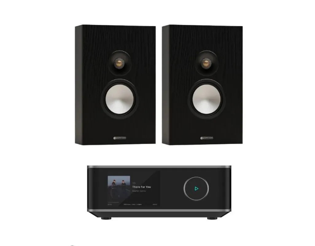 Monitor Audio Bronze 7G On-Wall Speaker - Pair (Black) + WiiM Amp Ultra Streaming Amplifier (Grey)