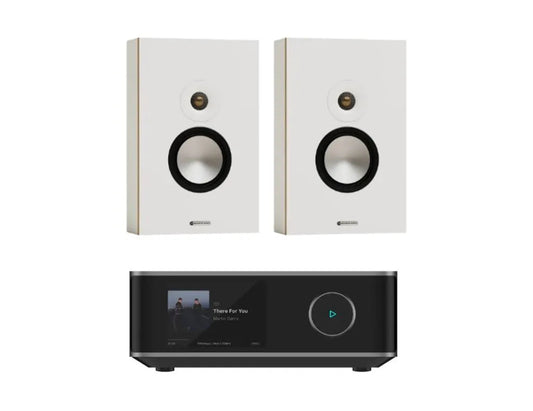 Monitor Audio Bronze 7G On-Wall Speaker - Pair (White) + WiiM Amp Ultra Streaming Amplifier (Grey)