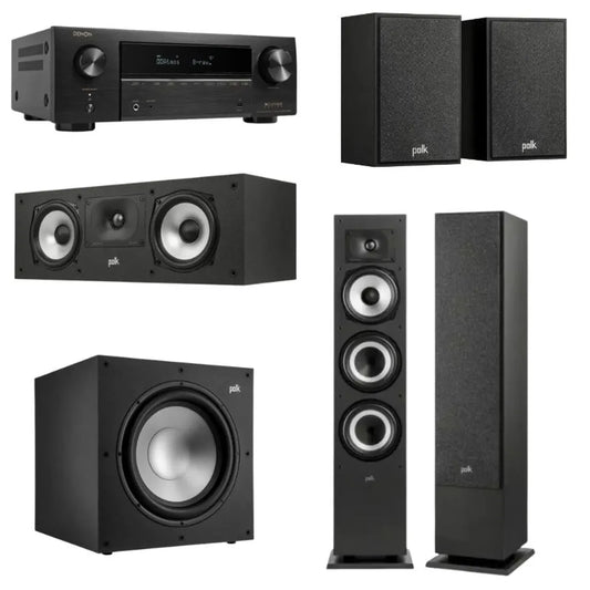 Polk Audio Monitor XT60 5.1 System (Black) + Denon AVR-X1800H AV Receiver (Black)