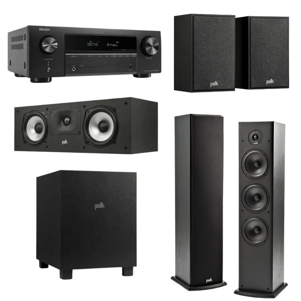 Polk T50 5.1 Home Theatre System (Black) + Denon AVR-X580BT 5.2 Channel AV Receiver (Black)