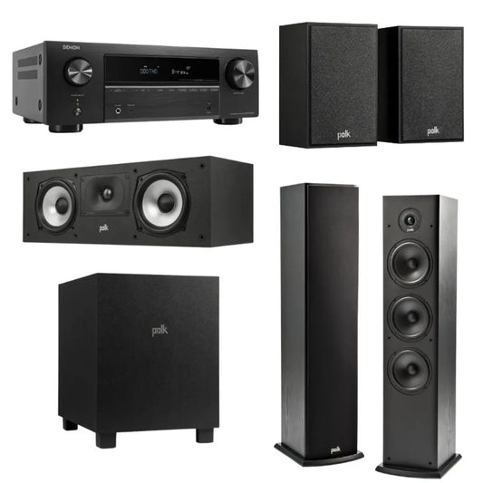 Polk T50 5.1 Home Theatre System (Black) + Denon AVR-X580BT 5.2 Channel AV Receiver (Black)
