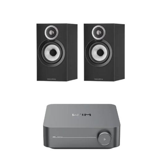 Bowers & Wilkins 607 S3 Bookshelf Speakers - Pair (Black) + WiiM Amp (Grey)